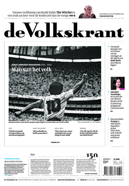 La portada del diario deVolkskrant, de Holanda: "Hombre del pueblo", dice la tapa del periódico, tercero en tirada de ese país.