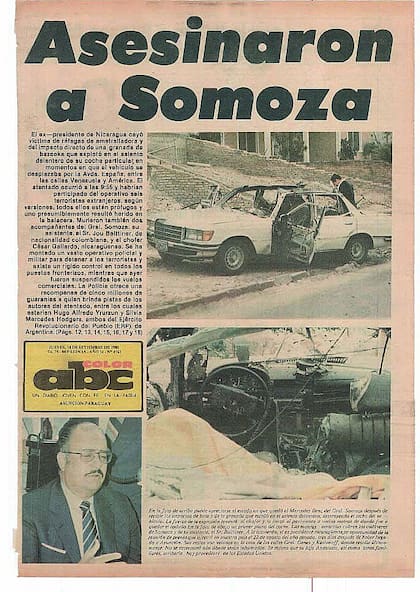 La portada del diario paraguayo ABC Color, con la noticia del asesinato de Anastasio Somoza Debayle