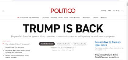 La portada del medio Politico después de las elecciones.