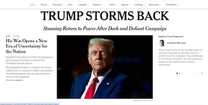 La portada del medio The New York Times después de las elecciones.