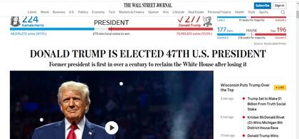 La portada del medio The Wall Street Journal después de las elecciones.