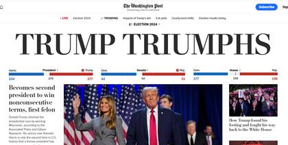 La portada del medio The Washington Post después de las elecciones.