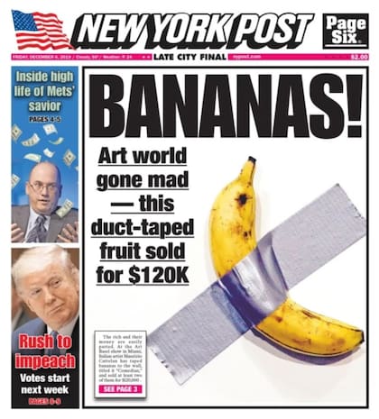 La portada del New York Post , del 6 de diciembre de 2019, reflejó la controversia generada por la obra