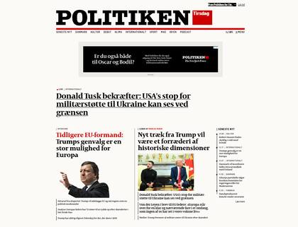 La portada del sitio de noticias de Politiken