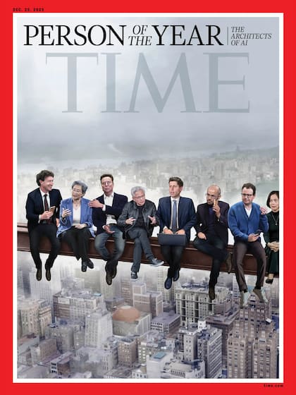 La portada hace referencia a la clásica fotografía neoyorquina Lunch atop a Skyscraper ("Almuerzo en lo alto de un rascacielos"), pero con figuras del mundo de la tecnología en lugar de los obreros de la construcción.