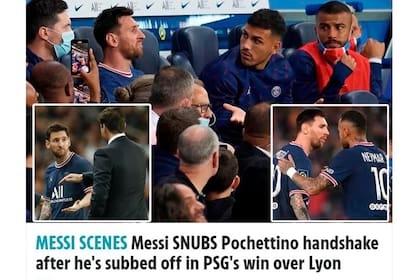La portada online de The Sun sobre el enojo de Messi con Pochettino; el rosarino se sentó en el banco junto a Leandro Paredes, otro argentino.