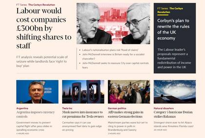 La portada web del Financial Times