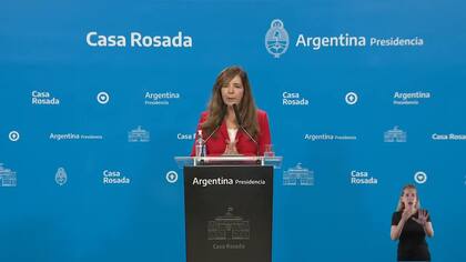 La portavoz Gabriela Cerruti en la conferencia de prensa de hoy en la Casa Rosada.