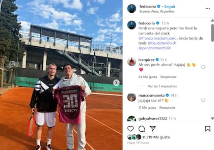 La postal de Franco Mastantuono y Fede Coria tras un entrenamiento en una cancha de tenis