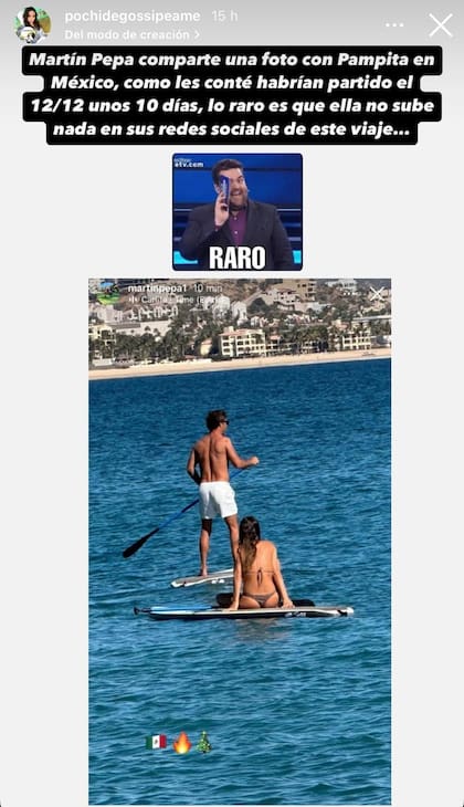 La postal que publicó Martín Pepa de sus vacaciones con Pampita (Foto: Instagram @pochidegossipeame / @martinpepa1)