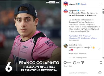 La prensa italiana bautizó como "Il gaucho" a Franco Colapinto y los usuarios celebraron la iniciativa