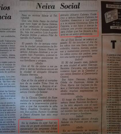 La prensa local registró el accidente en su columna social.