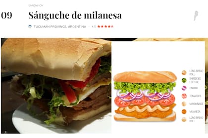 La presentación del sándwich de milanesa en el ranking, que ocupó el puesto nueve