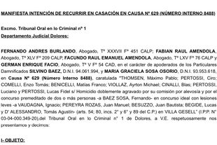 La presentación hecha por los abogados de los padres de Fernando Báez Sosa