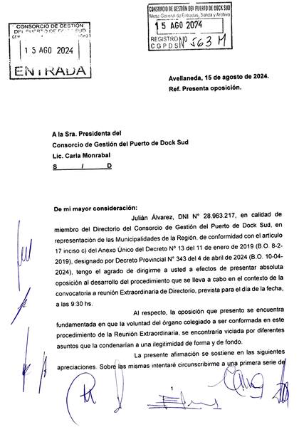 La presentación que hizo el intendente Alvarez ante el consorcio del puerto de Dock Sud