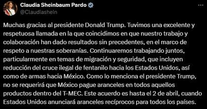 La presidenta de México destaca una buena relación con el mandatario de EE.UU.