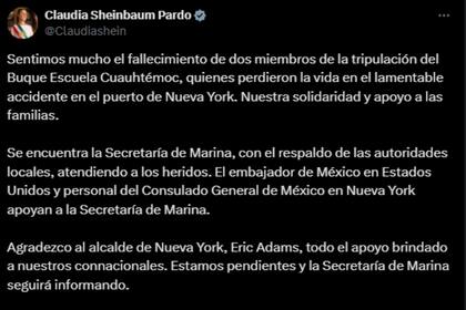 La presidenta de México lamentó lo ocurrido en Nueva York