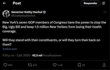 La presión directa de la gobernadora Kathy Hochul a congresistas de Nueva York por el proyecto presupuestario de Donald Trump que podría entrar en vigor