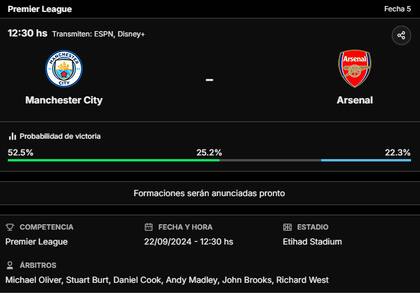 La previa de Manchester City vs. Arsenal, por la Premier League