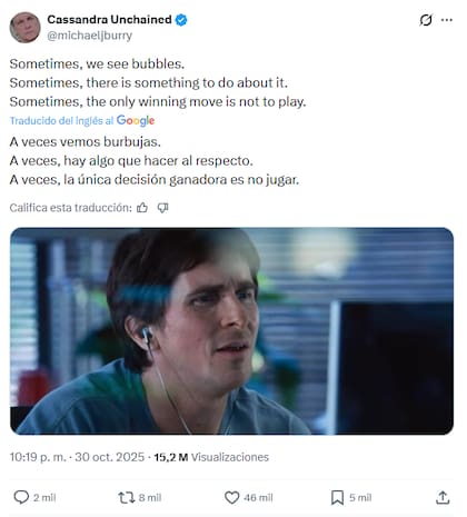 La primera advertencia que hizo Michael Burry sobre la "burbuja de la IA"