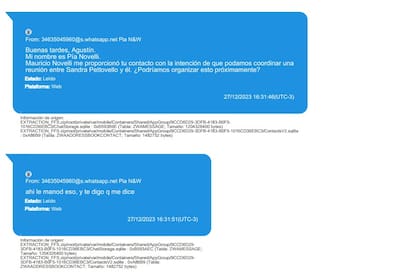 La primera conversación entre Pía Novelli y Agustín Rossi: ella le pide coordinar una reunión entre Pettovello y Mauricio Novelli