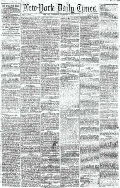 La primera edición de The New York Times, en 1851