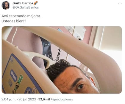 La primera foto que compartió Guillermo Barrios desde el sanatorio donde se encuentra internado