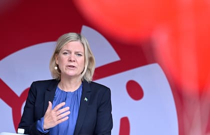 La primera ministra sueca, Magdalena Andersson, en Uppsala. (Pontus Lundahl/TT News Agency via AP)