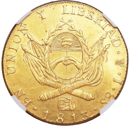 La primera moneda de oro de Argentina fue acuñada en 1813 por La Casa de la Moneda Potosí en Bolivia