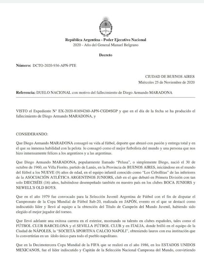 La primera página del decreto