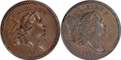 La primera pieza, perteneciente a la variante "High Relief Head", presenta una mayor definición de detalles