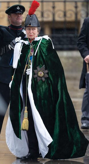 La princesa real Ana, con el manto de la Orden del Cardo, ejerció de Gold-Stickin-Waiting, a quien se le confía la seguridad del monarca.