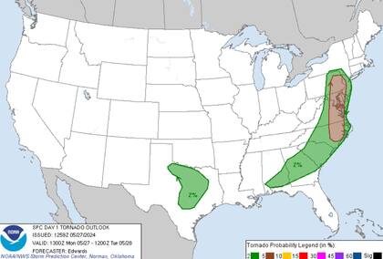 La probabilidad de tornados para este lunes 27 de mayo afecta a una docena de estados