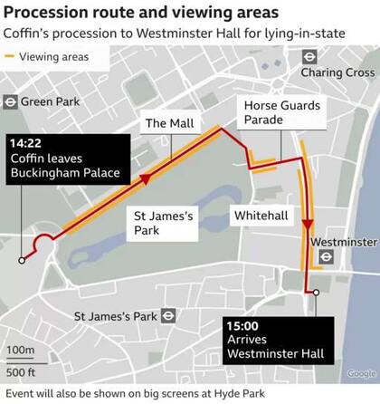 La procesión que se realizará este miércoles en Londres.