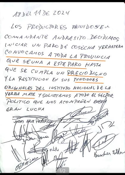 La proclama yerbatera en Andresito