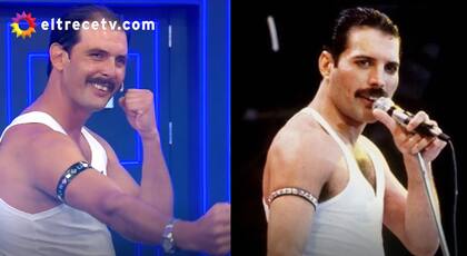 La producción desplegó una imagen comparativa de Freddie Mercury y el concursante (Crédito: Captura de video eltrece)