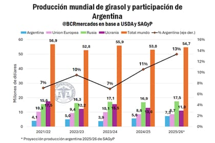 La producción mundial de girasol y participación de la Argentina