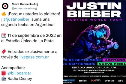 La productora Move Concerts confirmó una nueva fecha para el show de Justin Bieber en Argentina