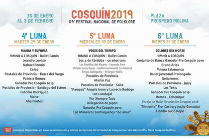 La programación del festival folclórico de Cosquín 2019