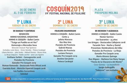 La programación del festival folclórico de Cosquín 2019