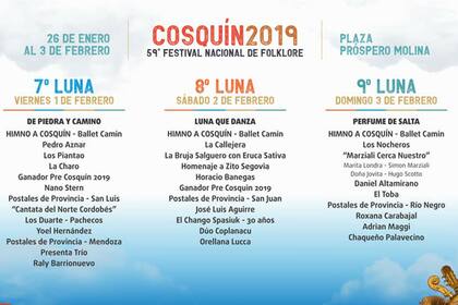 La programación del festival folclórico de Cosquín 2019