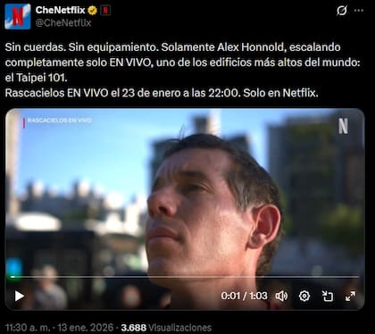 La promoción de Netflix Argentina sobre el ascenso de Alex Honnold