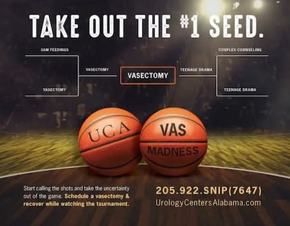 La promoción del Centro de Urología de Alabama para que los fanáticos puedan ver la definición del básquetbol universitario