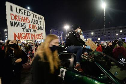 La protesta anoche, en Varsovia
