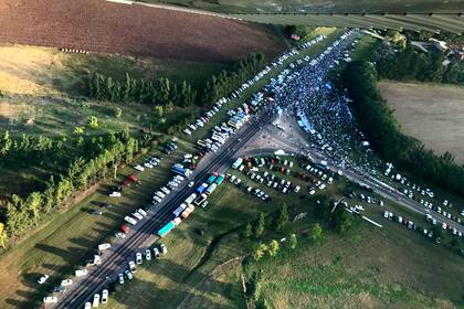 La protesta en Avellaneda, Santa Fe, vista desde un avión