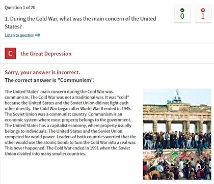 La prueba de práctica para el examen de ciudadanía consta de 20 preguntas