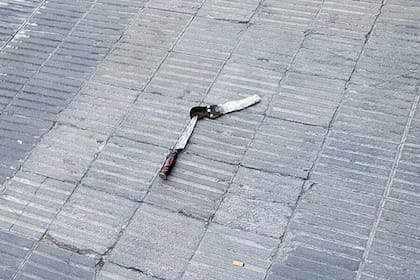 La púa y el cuchillo que tenía Carmona en su poder cuando huyó.