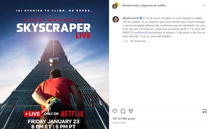 La publicación de Alex Honnold en Instagram