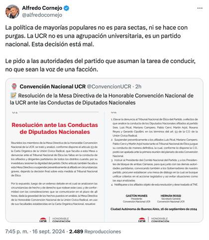 La publicación de Alfredo Cornejo