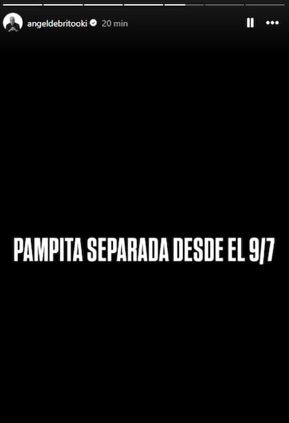 La publicación de Ángel de Brito en sus redes para confirmar la separación de Pampita y su novio